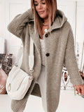 gbolsos  Plus Size Casual Cardigan, Women's Plus Solid Button Slight Stretch Hooded Cardigan