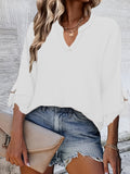 Solid Long Sleeve Blouse, V Neck Casual Every Day Top For Summer & Spring, Women's Clothing