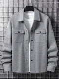 Plus Size Men's Solid Jacket With Pockets, Spring/autumn Button Up Jacket For Males, Men's Clothing