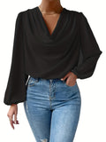 gbolsos  Long Sleeve Cowl Neck Blouse, Solid Casual Top For Fall & Spring, Women's Clothing