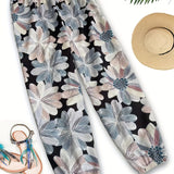 Floral Print Harem Pants, Casual Elastic Waist Summer Pants, Women's Clothing