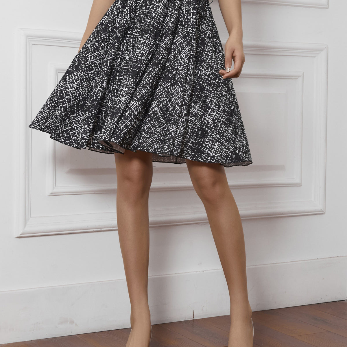 Allover Print Tie Waist Skirt, Elegant Swing Skirt For Spring & Summer, Women's Clothing