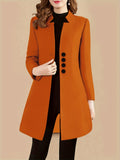 gbolsos  Single Breasted Solid Coat, Elegant Long Sleeve Versatile Outerwear, Women's Clothing