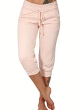 gbolsos  Drawstring Workout Cropped Pants, Casual Solid Summer Pants With Pockets, Women's Clothing