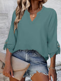 Solid Long Sleeve Blouse, V Neck Casual Every Day Top For Summer & Spring, Women's Clothing