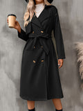 gbolsos Double Breasted Belted Trench Coat, Vintage Solid Lapel Drop Shoulder Overcoat, Women's Clothing