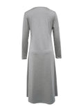 Ring Linked Solid Dress, Casual Long Sleeve Midi Dress, Women's Clothing