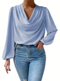 gbolsos  Long Sleeve Cowl Neck Blouse, Solid Casual Top For Fall & Spring, Women's Clothing