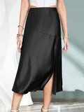 Split Hem High Waist Skirt, Elegant Solid Skirt For Spring & Summer, Women's Clothing