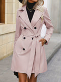 Double Breasted Trench Coat, Casual Solid Long Sleeve Overcoat, Women's Clothing