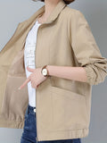 gbolsos  Zip Up Pocket Front Jacket, Casual Long Sleeve Solid Outerwear, Women's Clothing
