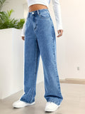 gbolsos  High Waist Versatile Straight Jeans, Loose Fit Slant Pockets Casual Denim Pants, Women's Denim Jeans & Clothing