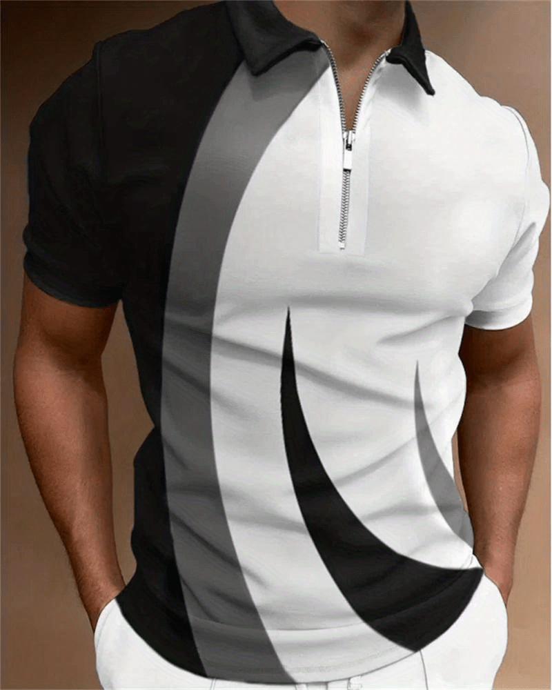 Casual Short Sleeves Polo Shirts, Zipper V-neck Tee, Men's Comfortable Slim Tops Summer Clothing For Outdoor Sports