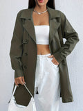 Tie Waist Trench Coat, Long Sleeve Casual Coat For Fall & Winter, Women's Clothing