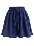 gbolsos  Plus Size Basic Shorts, Women's Plus Plain Drawstring Slight Stretch Casual Shorts