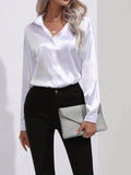 Elegant Satin Blouse, Collar Long Sleeve Work Blouse, Women's Clothing