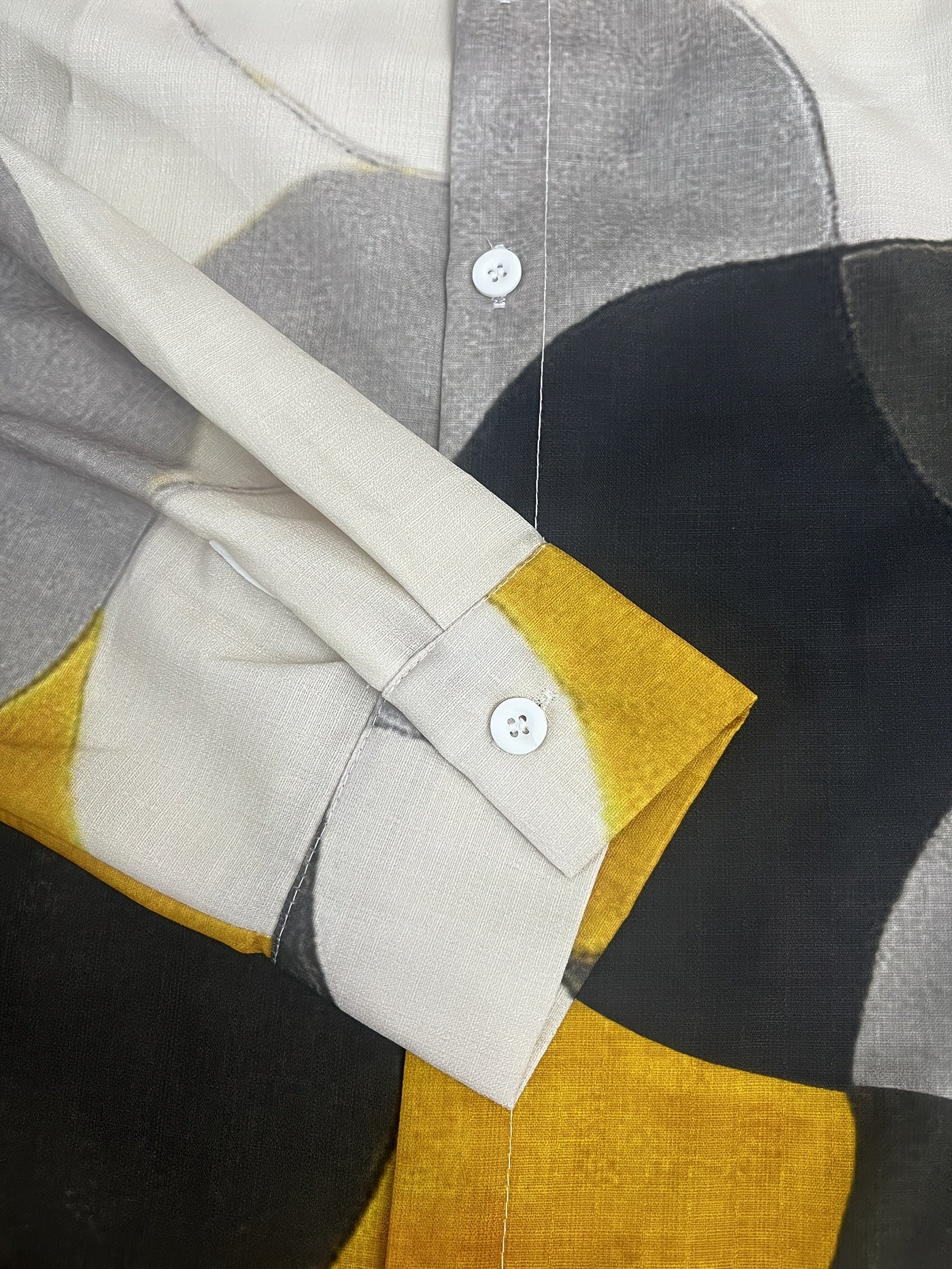 gbolsos   Geometric Pattern Men's Color Block Long Sleeve Shirt, Men's Fashion Button Up Shirt For Spring Fall Outdoor