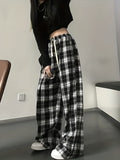 gbolsos  Plaid Drawstring Straight Leg Pants, Casual Loose Pants For Spring & Fall, Women's Clothing