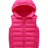 Boys Winter Hooded Coat, Cotton Padded Light Warm Sleeveless Vest Jacket Cute Hooded Outerwear