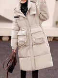 gbolsos Solid Hooded Warm Coat, Casual Zip Up Long Sleeve Outerwear, Women's Clothing