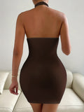 gbolsos  Solid Bodycon Halter Dress, Sexy Backless Stretchy Dress, Women's Clothing