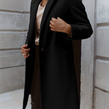 Solid Mid Length Coat, Elegant Open Front Long Sleeve One Button Outerwear, Women's Clothing