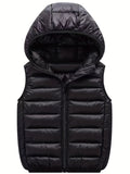 Boys Winter Hooded Coat, Cotton Padded Light Warm Sleeveless Vest Jacket Cute Hooded Outerwear