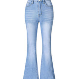 Trendy Girls Slim Bootcut Stretch Light Washed Denim Flared Pants, Versatile Bottom Trousers For Youth Kids Outwear