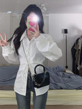 gbolsos  Solid Cross Tie Blouse, Casual Long Sleeve Blouse For Spring & Fall, Women's Clothing