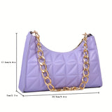 Trendy Argyle Quilted Shoulder Bag, PU Leather Solid Color Chain Handle Bag, Perfect Underarm Bag For Daily Use