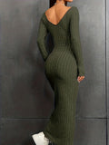 Ribbed Backless Dress, Casual Long Sleeve Bodycon Dress, Women's Clothing