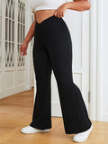 gbolsos  Plus Size Solid Flare Leg Pants, Casual High Waist Pants, Women's Plus Size Clothing