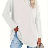 Basic Loose Solid T-Shirt, Casual Long Sleeve Crew Neck T-Shirt, Casual Every Day Tops, Women's Clothing