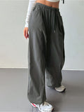 gbolsos  Drawstring Wide Leg Pants, Casual Solid Pocket Loose Pants, Women's Clothing