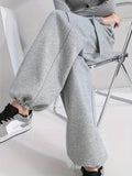 gbolsos  Solid Flap Pocket Loose Cargo Sweatpants, Casual Drawstring Pants For Spring & Fall, Women's Clothing