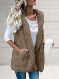 Solid Open Front Teddy Vest, Versatile Sleeveless Faux Fur Jacket For Fall & Winter, Women's Clothing