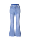 Trendy Girls Slim Bootcut Stretch Light Washed Denim Flared Pants, Versatile Bottom Trousers For Youth Kids Outwear