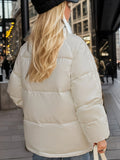 gbolsos  Loose Thickened Warm Jacket, Solid Color Zipper Puffer Coat, Women's Activewear