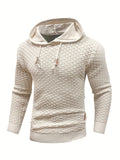 gbolsos  Men's Solid Slim Fit Hooded Sweater For Spring & Autumn, Knit Pullover Sweater, Plus Size