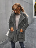 Fuzzy Lapel Fall & Winter Coat, Casual Button Front Long Sleeve Warm Outerwear, Women's Clothing