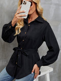 Button Front Basic Shirt, Casual Solid Long Sleeve Shirt, Women's Clothing