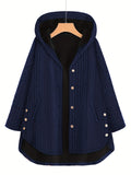 gbolsos  Slant Pocket Hooded Coat, Casual Long Sleeve Button Thermal Coat, Women's Clothing