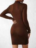 Solid Mock Neck Slim Dress, Versatile Long Sleeve Bodycon Dress For Spring & Fall, Women's Clothing