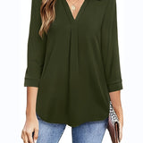 gbolsos  Plus Size Casual Blouse, Women's Plus Solid Half Sleeve Turn Down Collar Tunic Top