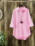 Gingham Print Shirt, Casual Button Front Long Sleeve Hem Acr Shirt With A Collar, Women's Clothing