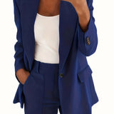 Solid Lapel Pocket Blazer, Elegant Long Sleeve Blazer For Spring & Fall, Women's Clothing