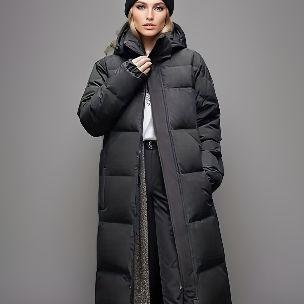 Long Length Hooded Parka, Casual Long Sleeve Winter Warm Outerwear, Women's Clothing