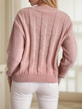 Cable Knitted V Neck Sweater, Casual Long Sleeve Sweater For Fall & Winter, Women's Clothing