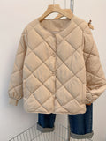 Button Front Puffy Coat, Long Sleeve Slant Pockets Outerwear For Fall & Winter, Women's Clothing