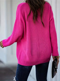 gbolsos   Plus Size Casual Sweater, Women's Plus Solid Knitted Long Sleeve Cut Out V Neck Medium Stretch Pullover Jumper